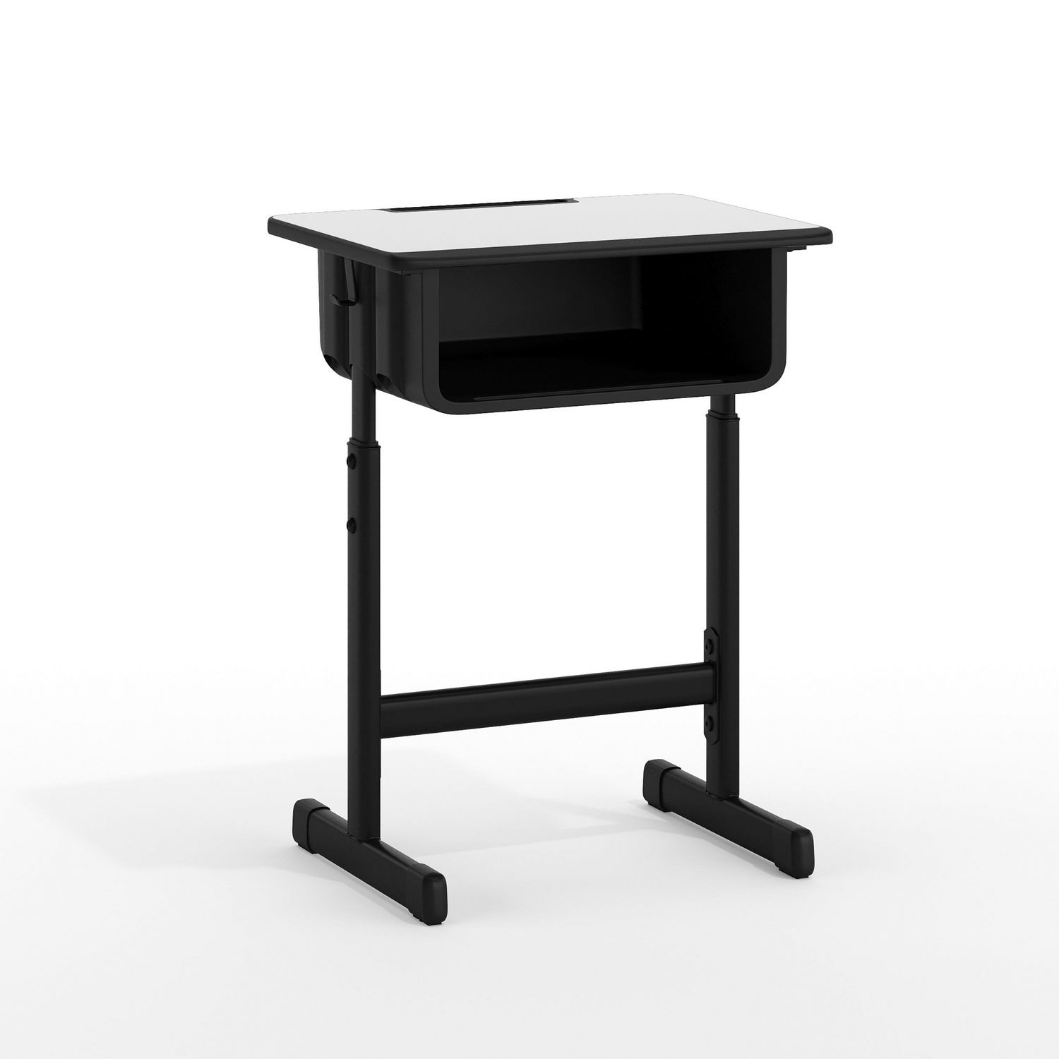 Student Desk with Grey Top and Adjustable Height Black Pedestal Frame