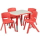 Ensemble de 4 chaises avec table d'activités rectangulaire de 21,875 po larg. x 26,625 po long. en plastique rouge à hauteur réglable – image 1 sur 2