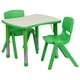 Ensemble de table d'activités rectangulaire de 21,875 po larg. x 26,625 po long. en plastique vert à hauteur réglable avec 2 chaises – image 1 sur 2