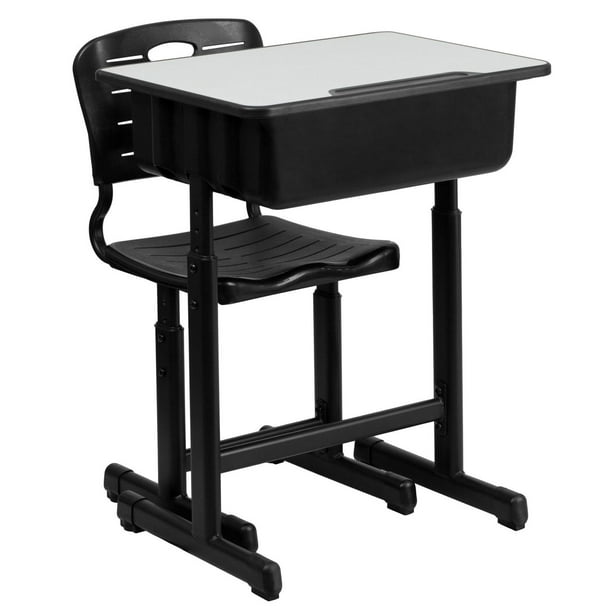Bureau et chaise d’étudiant à hauteur réglable avec cadre piédestal noir