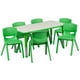 Ensemble de table d’activités rectangulaire de 23,625 po larg. x 47,25 po long. en plastique vert à hauteur réglable avec 6 chaises – image 1 sur 9