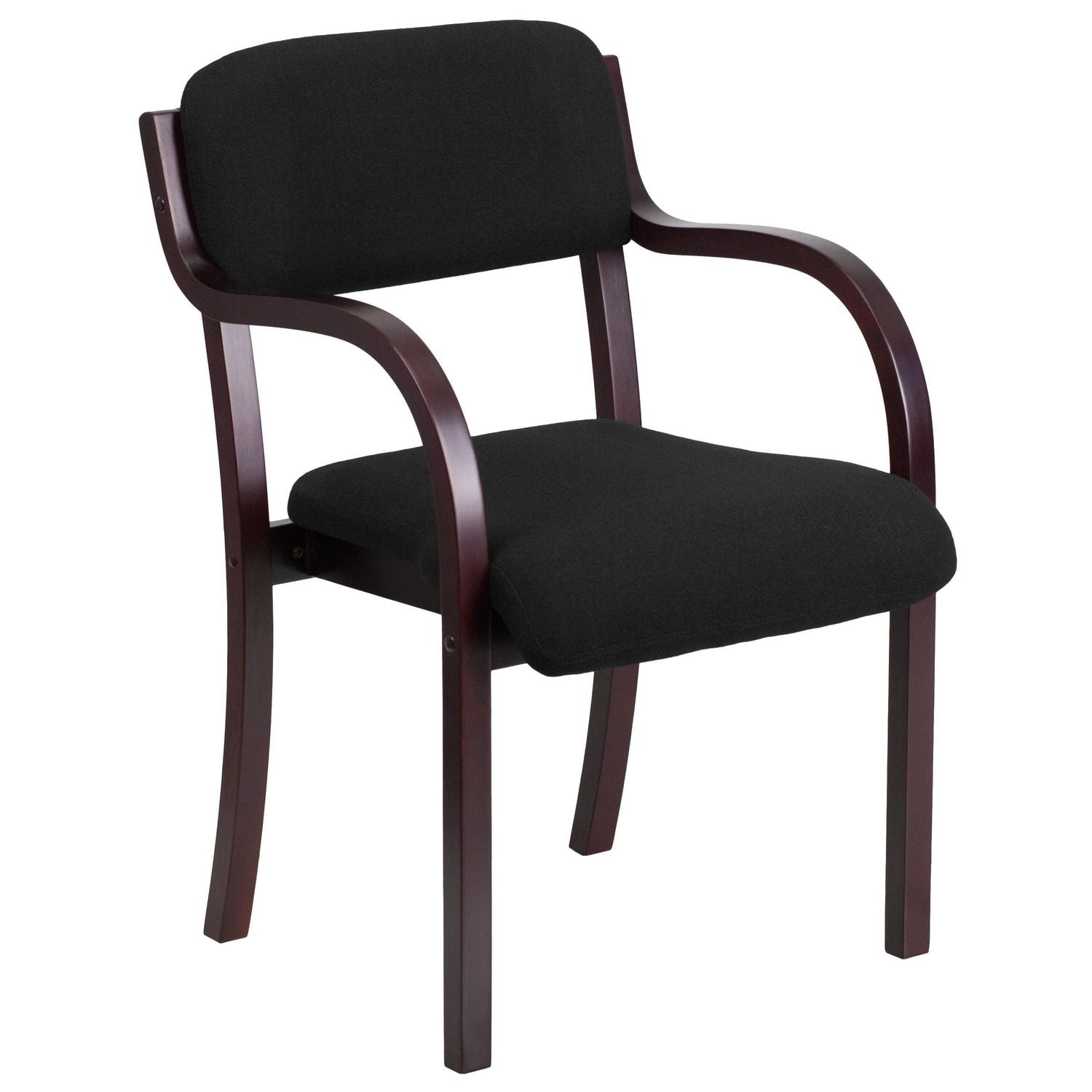 Contemporary Mahogany Wood Side Reception Chair with Arms and Black