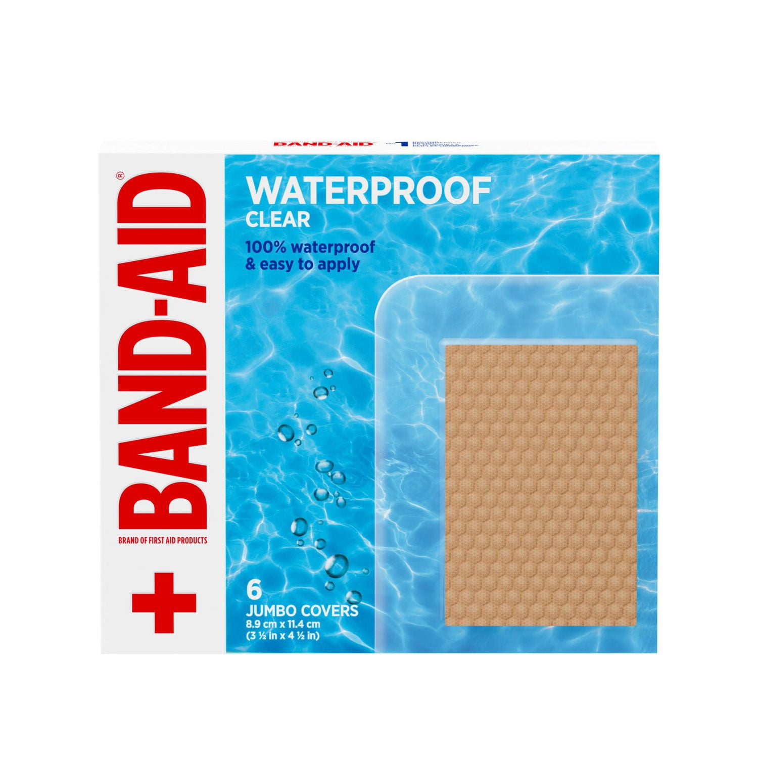 Band-Aid Brand Waterproof Clear Adhesive Bandages, Sterile First-Aid Bandages for Minor Wounds, Cuts & Scrapes, Clear Bandages + QUILT-AID™ Comfort Pad to Cushion Wounds, Jumbo Wound Covers, 6 count