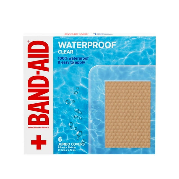 Band-Aid Brand Waterproof Clear Adhesive Bandages, Sterile First-Aid Bandages for Minor Wounds, Cuts & Scrapes, Quilt-Aid Comfort Pad to Cushion Wounds, Jumbo Wound Covers, 6 Count