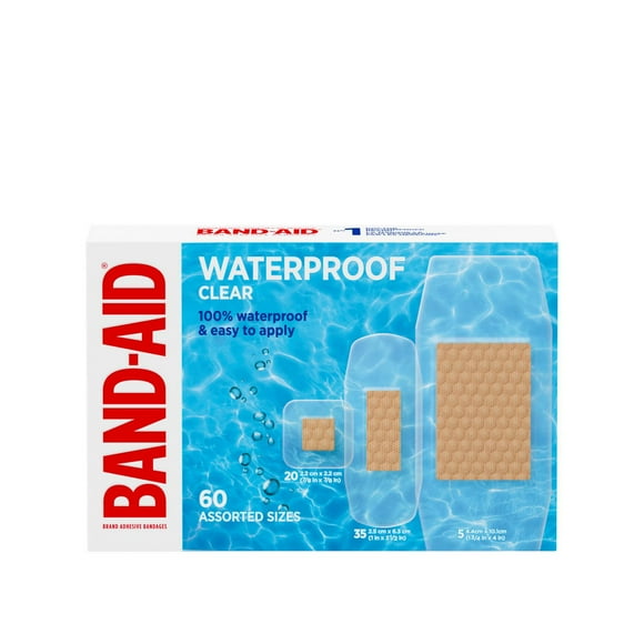 Band-Aid Brand Waterproof Clear Adhesive Bandages, Sterile First-Aid Bandages for Minor Wounds, Cuts & Scrapes, Clear Bandages with a QUILT-AID™ Comfort Pad to Cushion Wounds, Assorted Sizes, 60 count