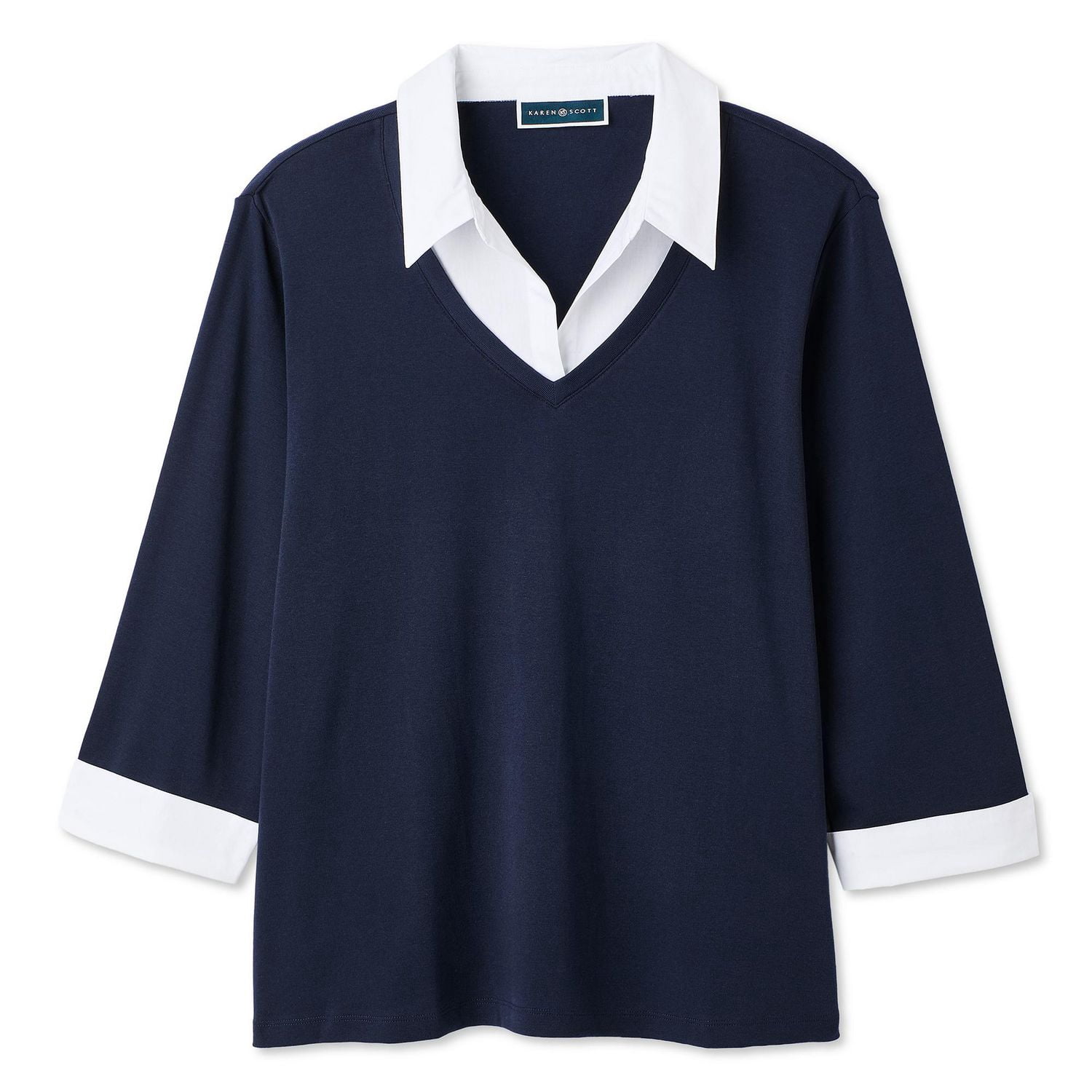 Karen Scott Women's Plus Collared V-Neck Top