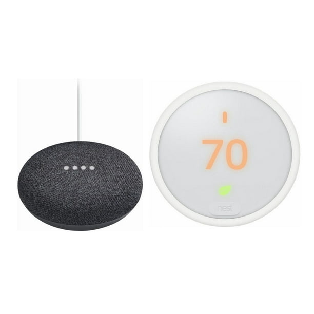 Google Nest Thermostat E et Google Mini Charbon