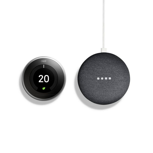 Google Nest Learning Thermostat et Google Mini Charcoal