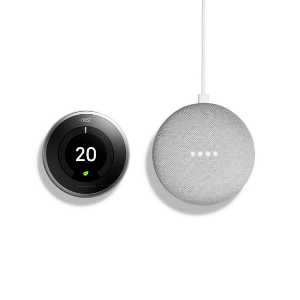 Google Nest Learning Thermostat et Google Mini Chalk