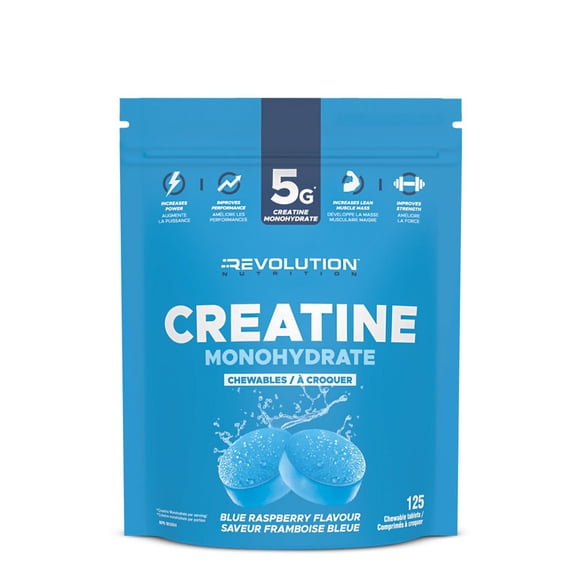Revolution Nutrition, Candy Flavour Creatine Monohydrate Chewables, Zero Sugar, Zero Carb, Gluten Free, Lean Muscle Growth For Men & Women, 1000mg Pure Creatine Monohydrate Per Tablet (Blue Raspberry, 125 Tablets)