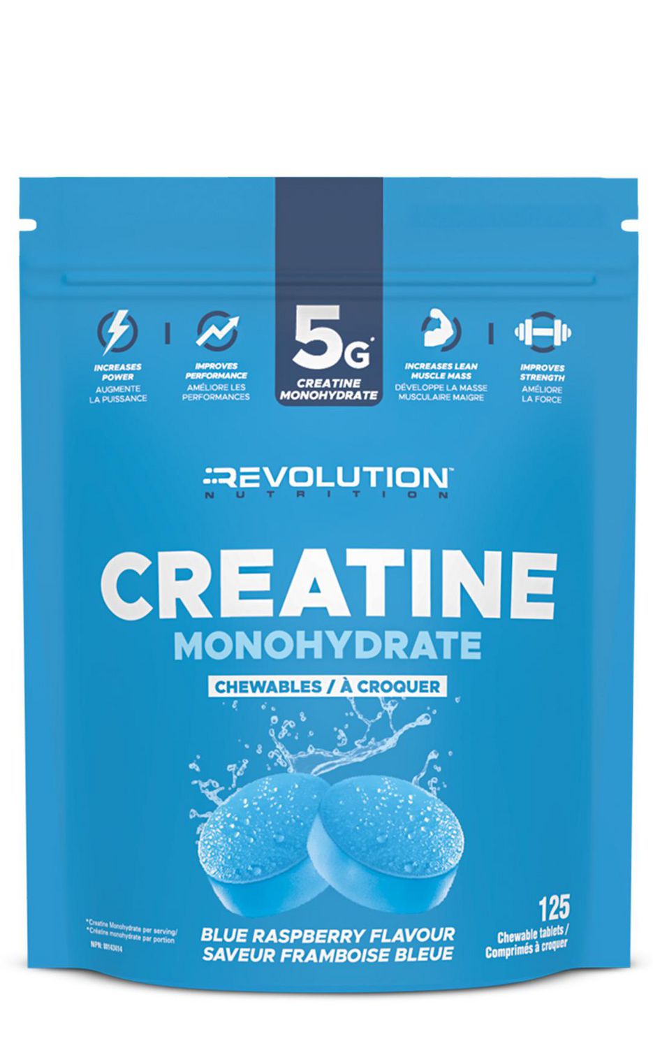 Revolution Nutrition, Candy Flavour Creatine Monohydrate Chewables, Zero Sugar, Zero Carb, Gluten Free, Lean Muscle Growth For Men & Women, 1000mg Pure Creatine Monohydrate Per Tablet (Blue Raspberry, 125 Tablets)