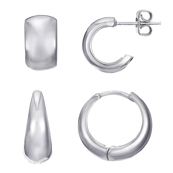 SPC Ensemble de boucles d'oreilles créoles et huggie plaquées argent