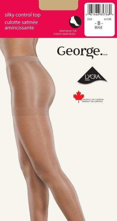 George Women's' Silky Control Top Pantyhose, Sizes A-D 