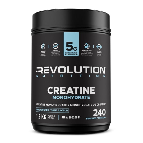 Revolution Nutrition, Creatine Monohydrate 1.2kg, Pure Unflavoured, Increases Muscle Performance, Boosts Energy and Supports Recovery, 240 Servings