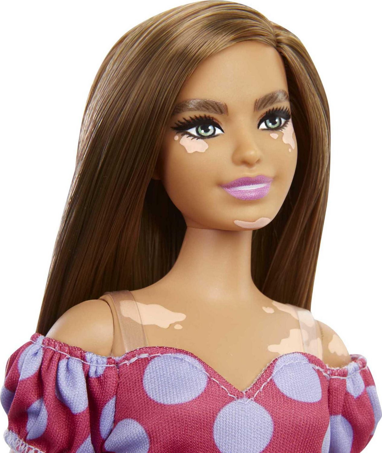 Barbie Fashionistas Doll #171, Curvy, Vitiligo, Long Brunette Hair 