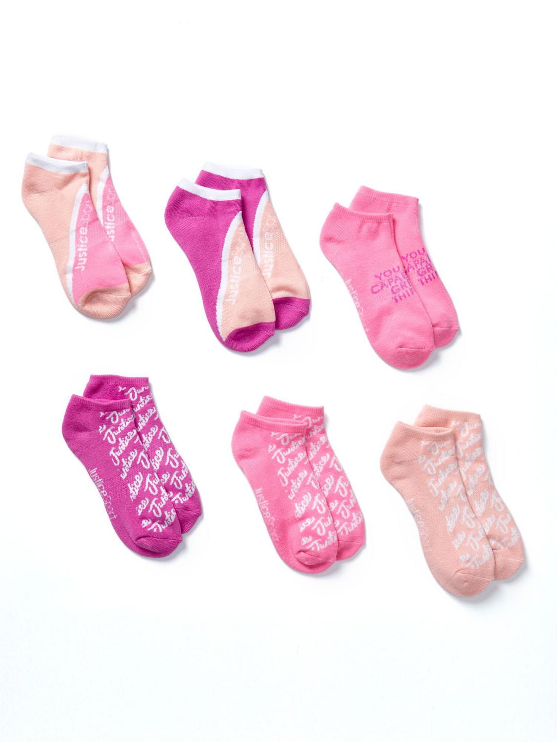 JUSTICE GIRLS' 6 PACK NO SHOW SOCKS (SOCK SIZE 9-11)