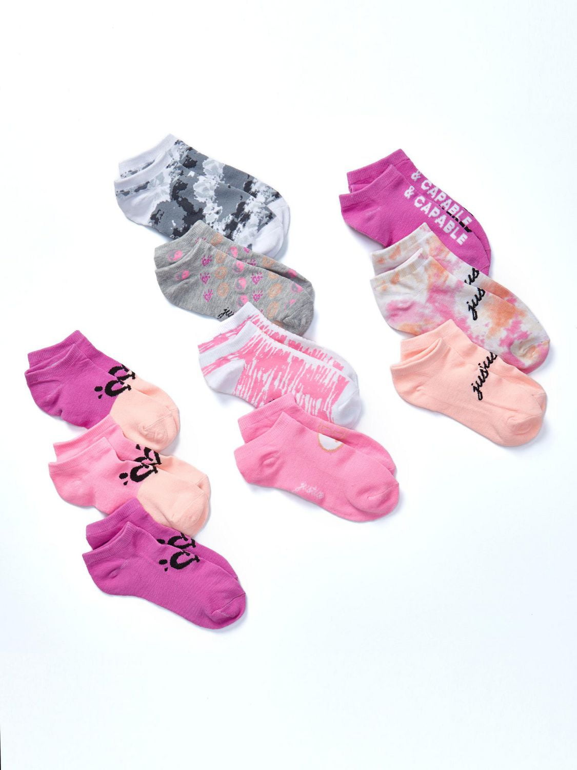 JUSTICE GIRLS' 10 PACK NO SHOW SOCKS (SOCK SIZE 6-8.5)
