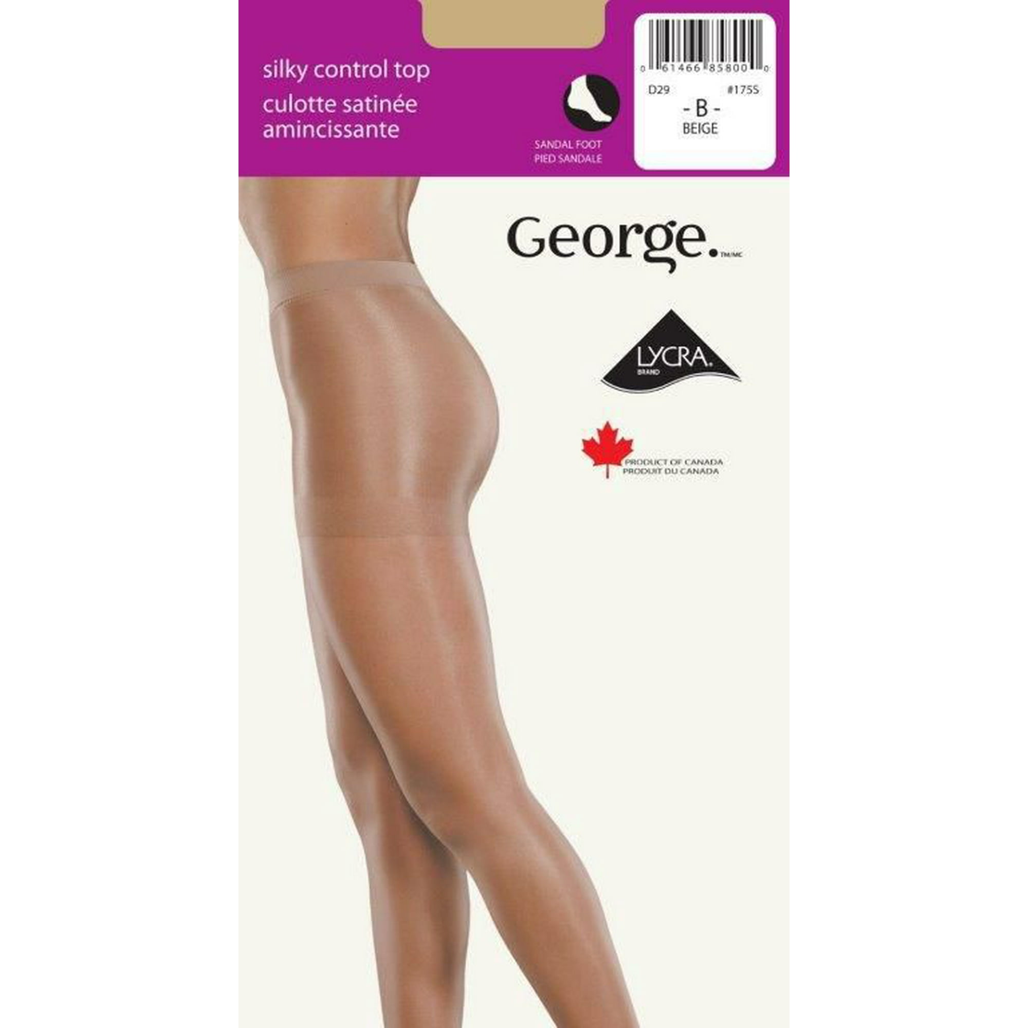 George Women's Silky Control Top Sandalfoot Pantyhose, Sizes B-D 