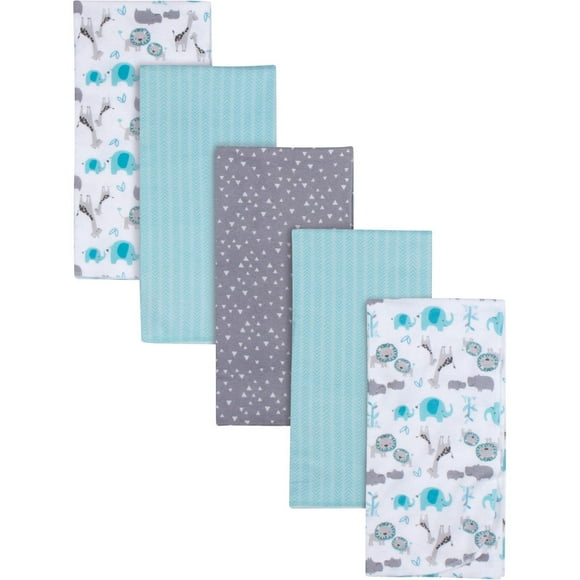 Gerber Childrenswear - Flannel Receiving Blanket - 5 Pack - Safari