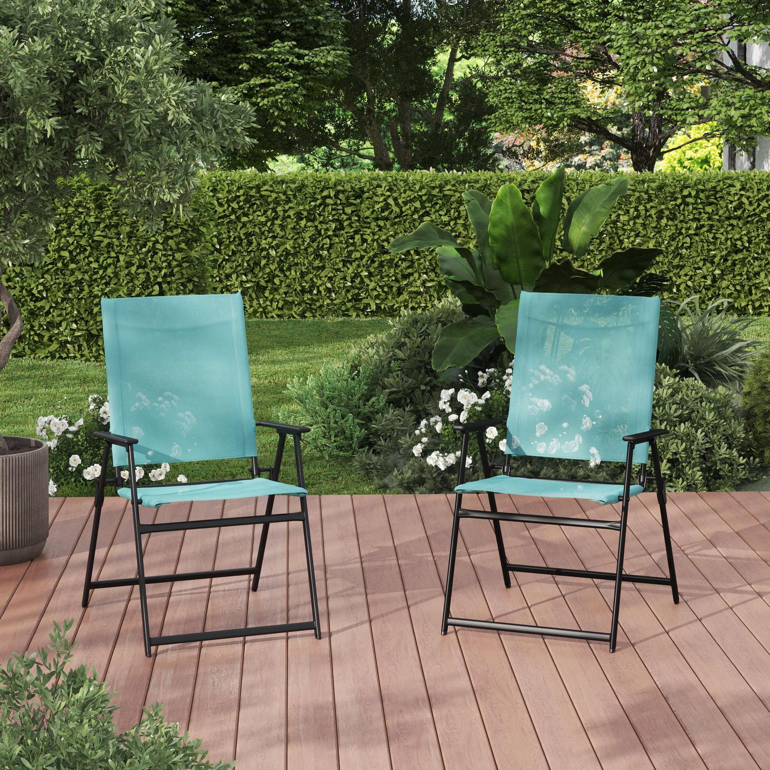 Lot de 4 Chaises en Métal Pliantes Cadre Blanc et Dossier Bleu Sparks