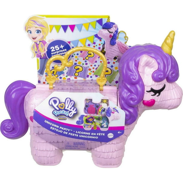 Polly Pocket 2-in-1 Unicorn Party Travel Toy, Large Compact with 2 Dolls &  25 Surprise Accessories 