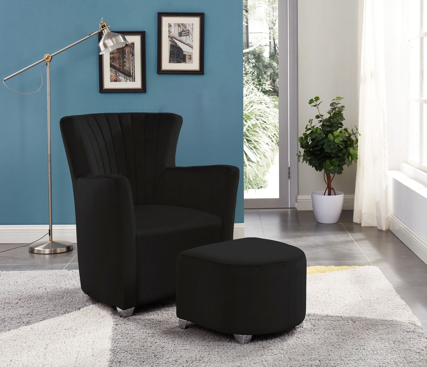 black club chair with ottoman