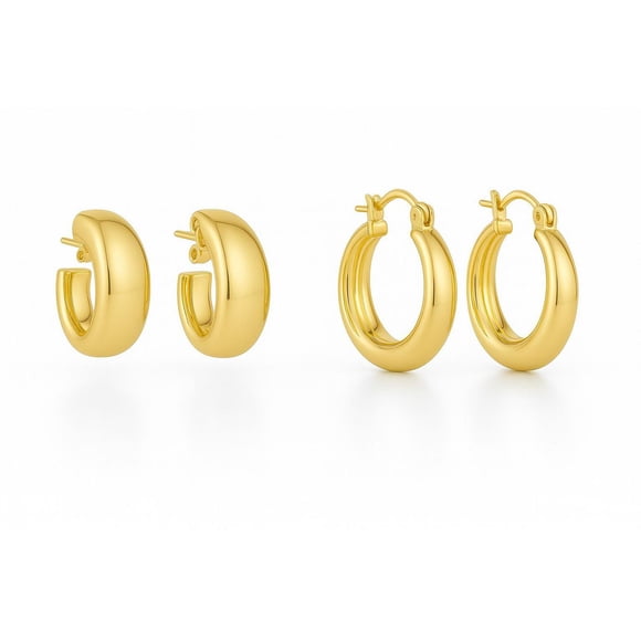 DMF Ensemble plaqué or de 2 créoles et boucles d'oreilles Huggies
