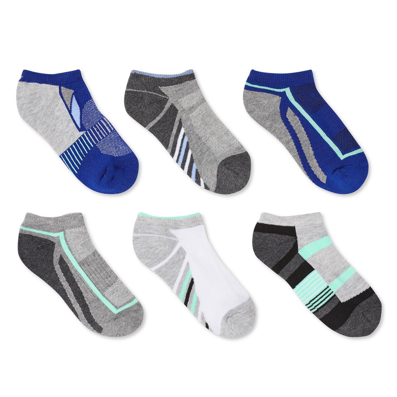 Athletic Works Boys' Low-Cut Socks 6-Pack, Sizes 11/2-3/9