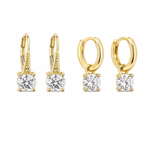 DMF Gold Plated Cubic Zirconia Huggie Earrings – Set of 2