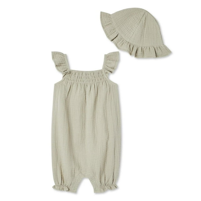 Ensemble 2 pièces avec barboteuse chiffonnée George pour bébés filles