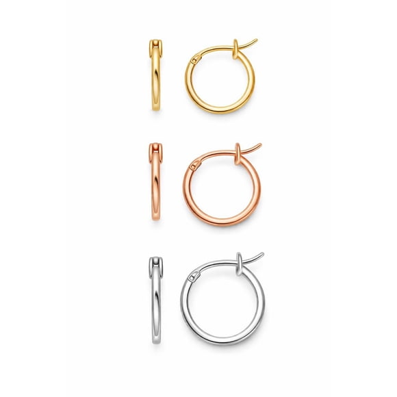 SPC Tri-Tone Plated Set of 3 Hoop Earrings – 12mm, 14mm, 16mm