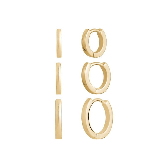 DMF Gold Plated Huggie Hoop Earrings – Set of 3 (10mm, 12mm, 14mm)