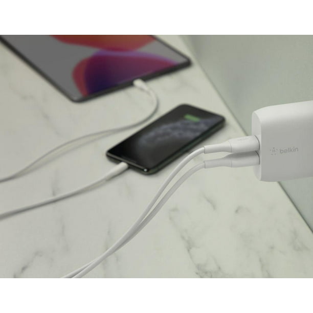 Chargeur iPhone Double USB 24W avec Câble Lightning 1m, Belkin BOOST↑CHARGE  - Blanc - Français