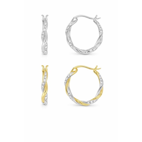 SPC Two Tone Plated CZ Twisted Duo Hoop Earrings