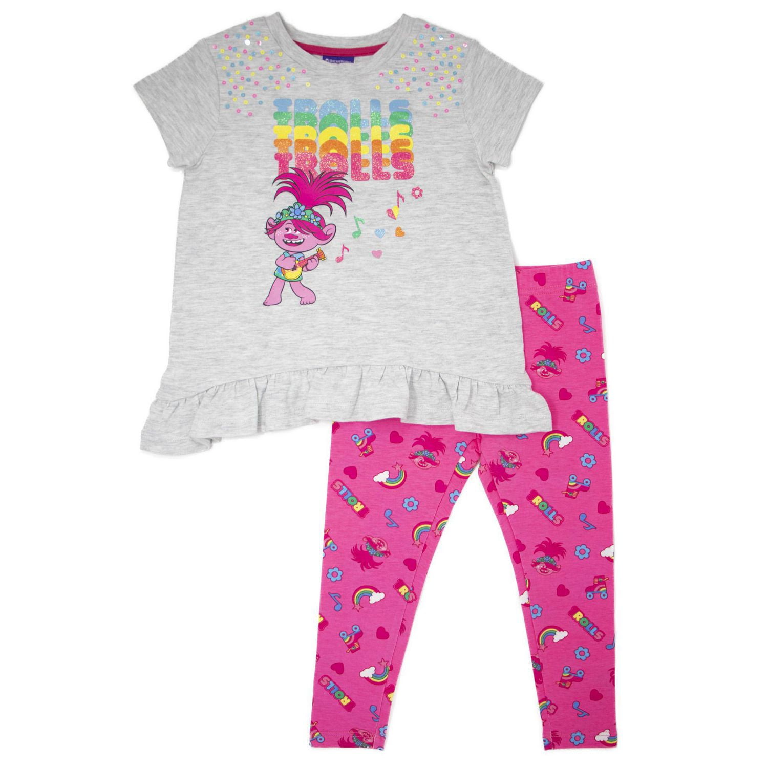 Trolls Girl's Trolls 2 piece set. Includes peplum short sleeve top and legging.