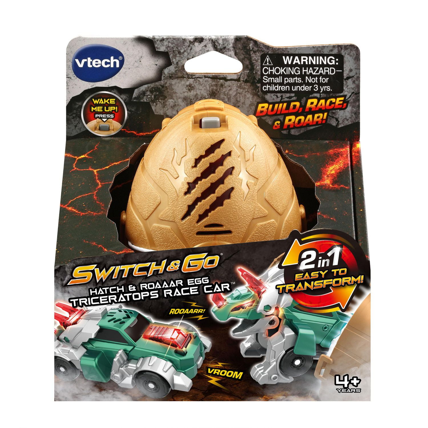 VTech Switch & Go Hatch & Roaaar Egg Triceratops Race Car Transforming  Dinosaur to Vehicle Toy - English Version, 4+ Years 