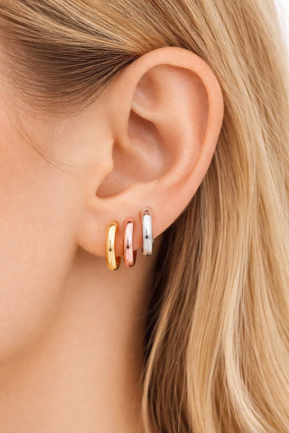 SPC Tri-Tone Plated Huggie Hoop Earrings – Set of 3