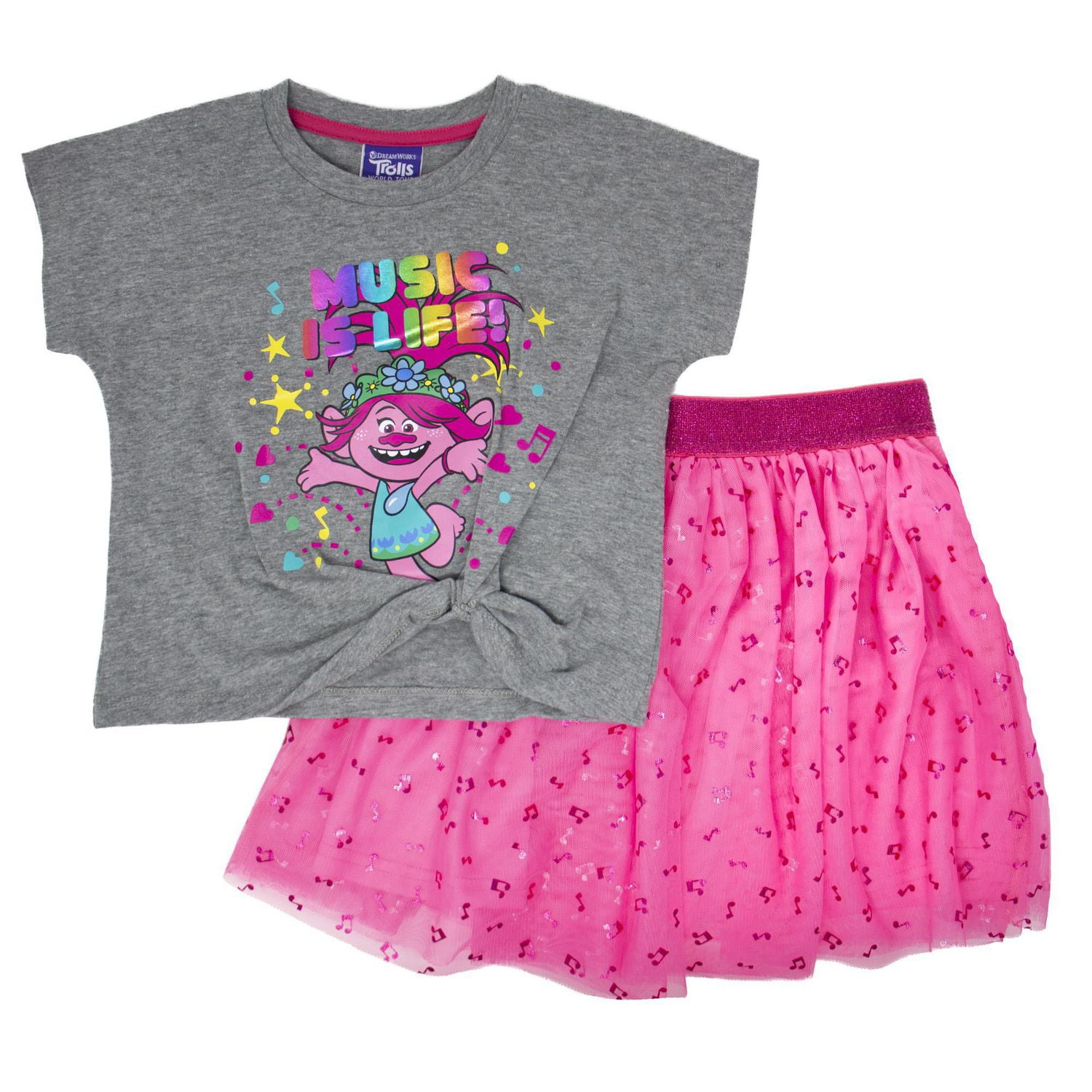Trolls Girl's Trolls 2 piece set. Includes tee shirt and tutu skirt.