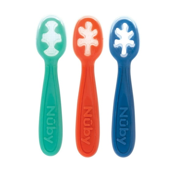 Les premières cuillères de bébé de Nûby™ avec manches en silicone qui tient bien dans les petites mains Pour les enfants de 6 mois+