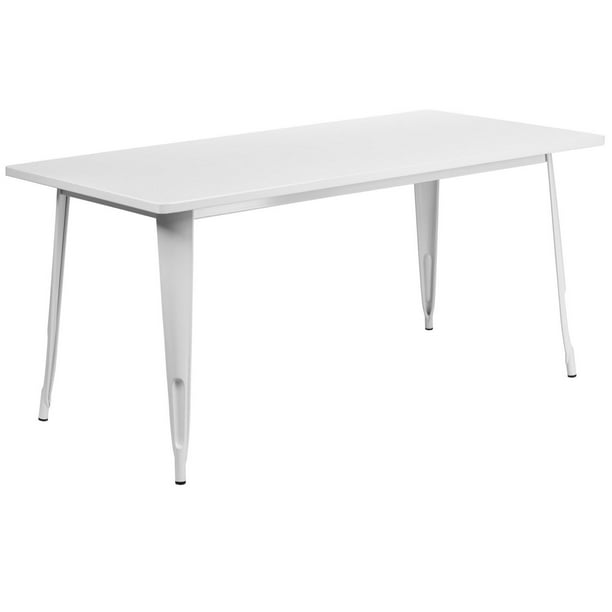 Table rectangulaire intérieure-extérieure en métal blanc carrée de 31,5 po x 63 po
