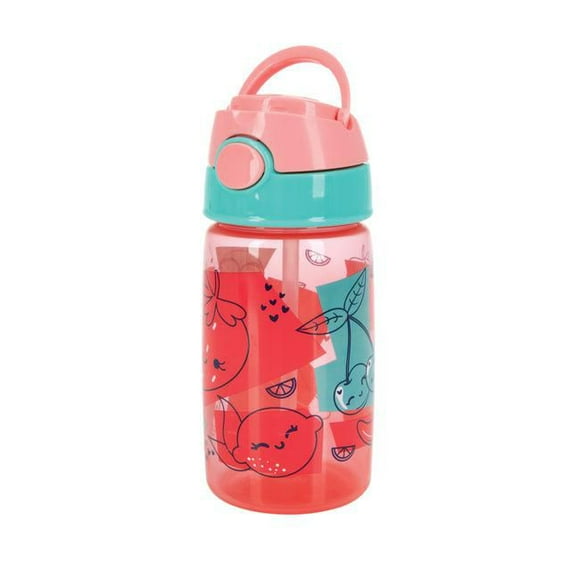 Nûby™ Flip-It Active Soft Straw Canteen – Pink Fruits, Pack of 1; 14 oz/415 mL