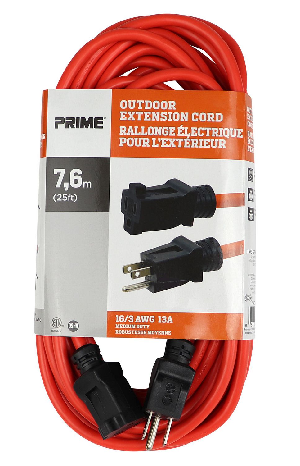 Prime Wire  Cable 7,6m (25ft) 16/3 AWG 13A Outdoor Extension Cord, 7,6m  (25ft) 16/3 Ext. Cord