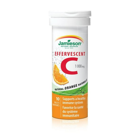 Jamieson Effervescent C 1,000 mg Orange Flavour Dissolving Tablets, 10 effervescent tablets
