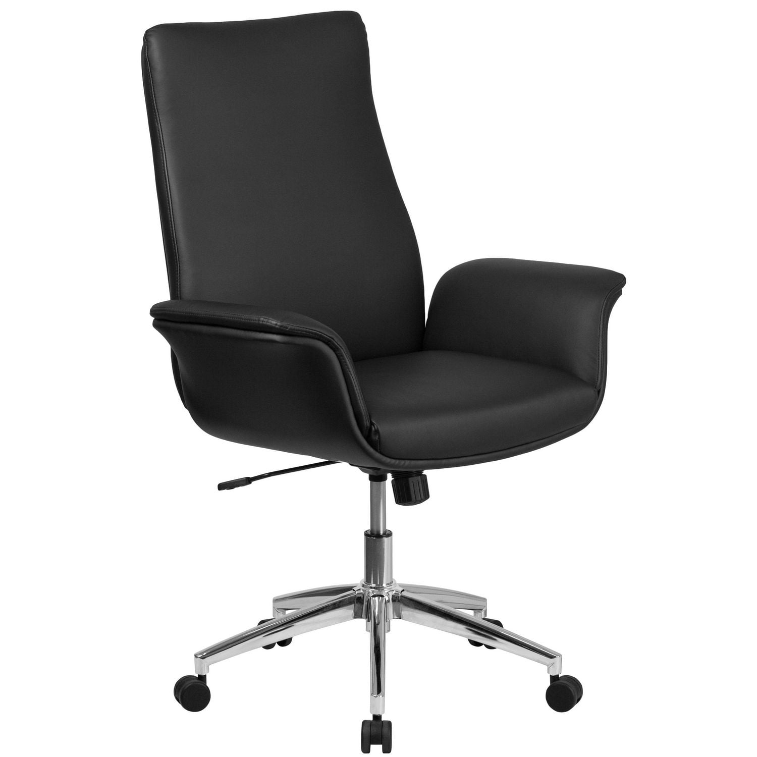 MidBack Black Leather Executive Swivel Office Chair with Flared Arms