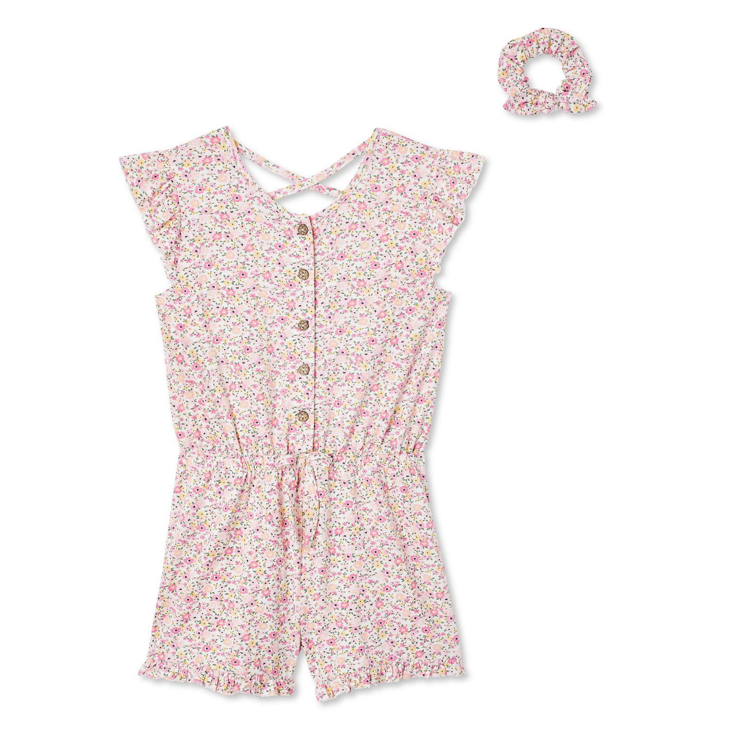 Btween Girls' Printed Romper and Scrunchie 2-Piece Set