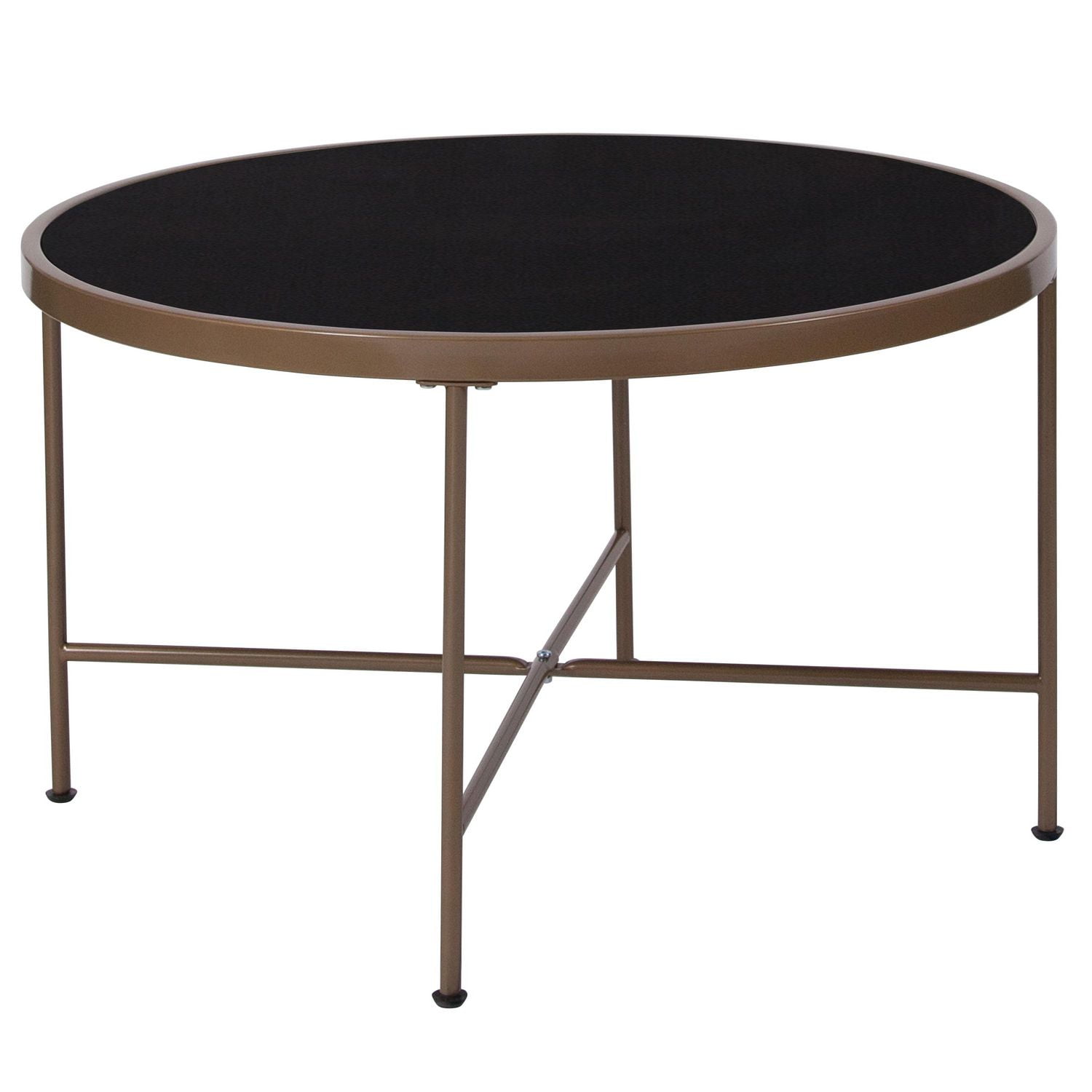 Chelsea Collection Black Glass Coffee Table with Matte Gold Frame