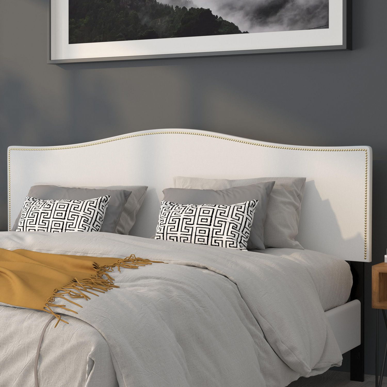 Lexington Upholstered King Size Headboard with Accent Nail Trim in