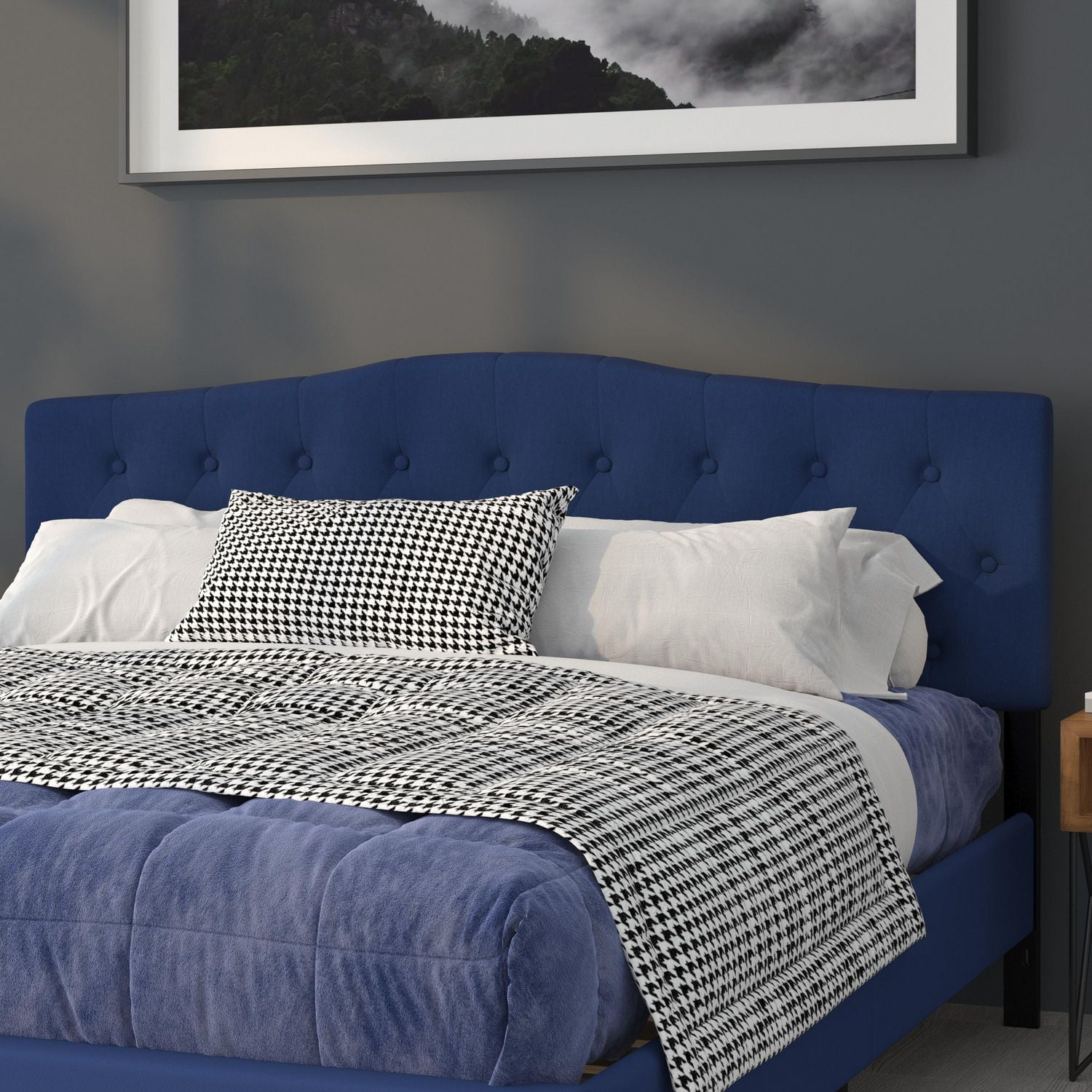 Cambridge Tufted Upholstered King Size Headboard in Navy Fabric