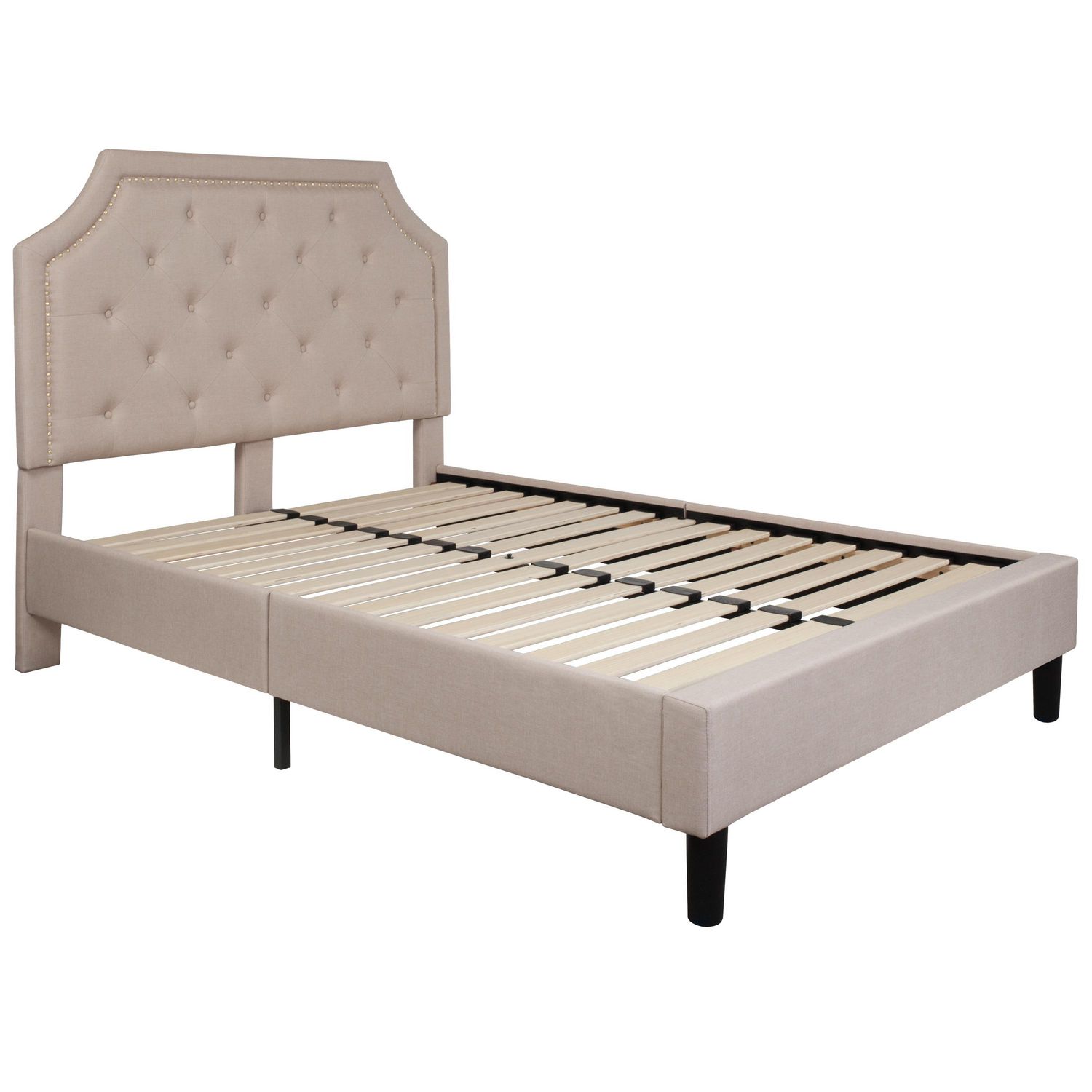 Brighton Full Size Tufted Upholstered Platform Bed In Beige Fabric