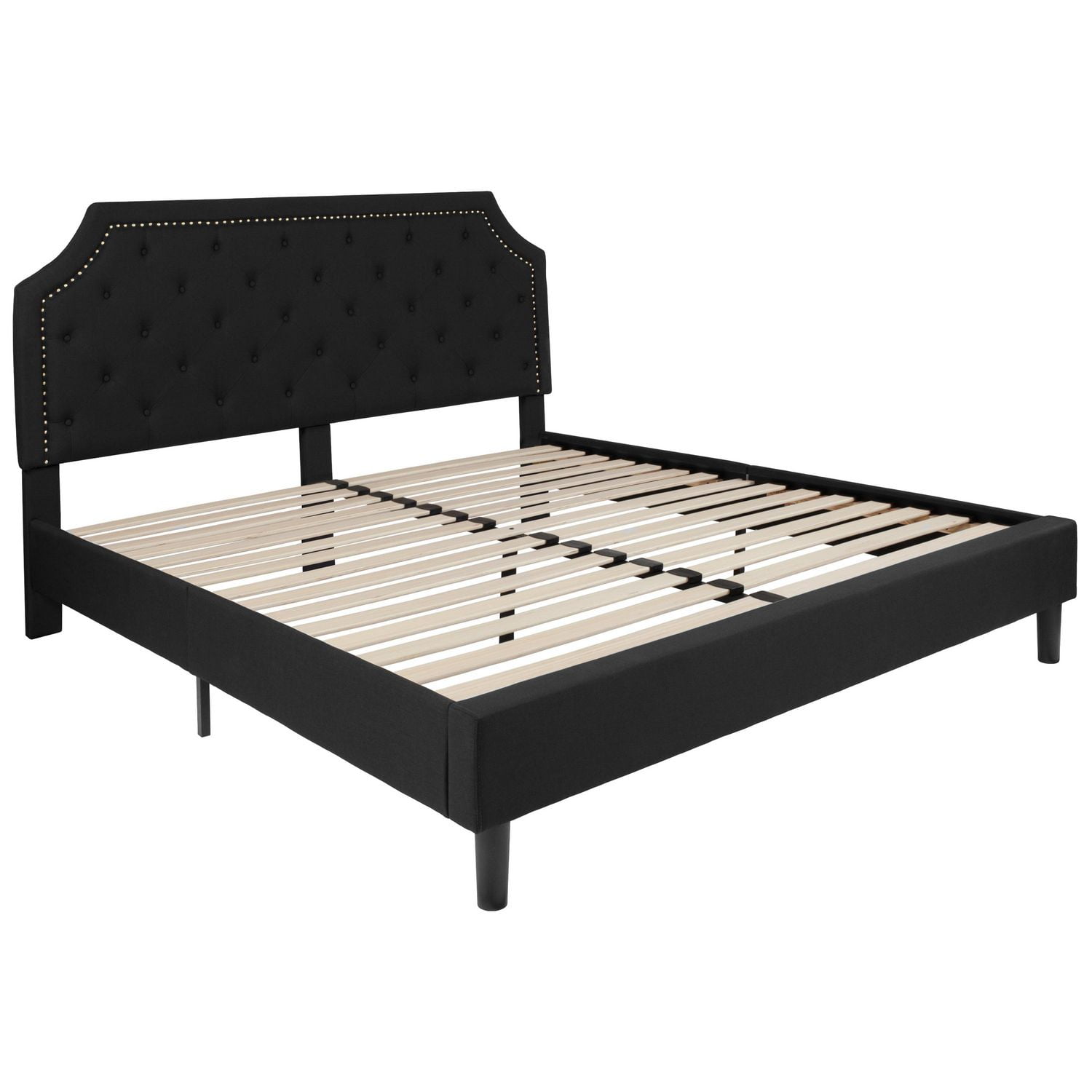 Brighton King Size Tufted Upholstered Platform Bed in Black Fabric ...